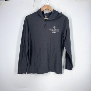 Volcom Stone Mens Small Charcoal Gray Waffle Knit Thermal Henley Hoodie A5302200